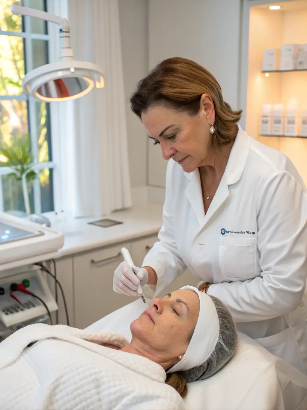 A dermatologist applying a chemical peel to a patient's face at Dr. Kiran's Aesthetic Studio, showcasing the precision and care involved in the procedure.